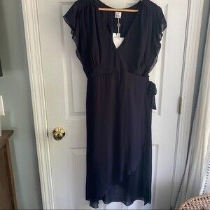 Iris & Ink Navy Ruffle Wrap Dress - size UK10/US6